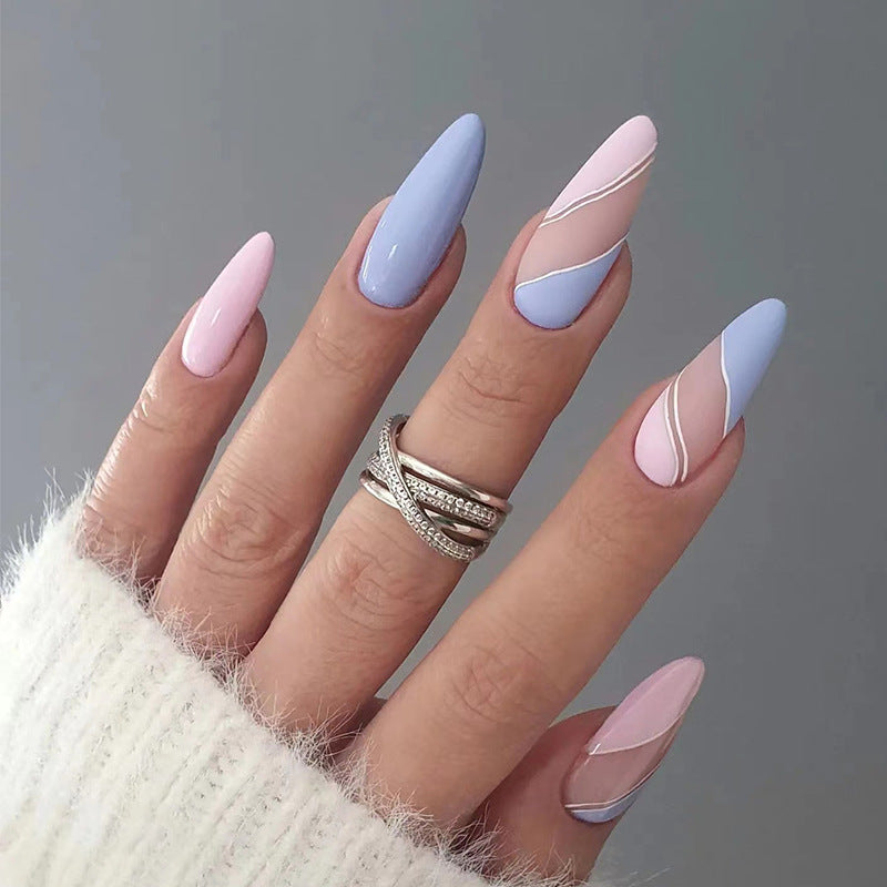 Press-On Nails Tropfenform Colorblock – Kontrastreich