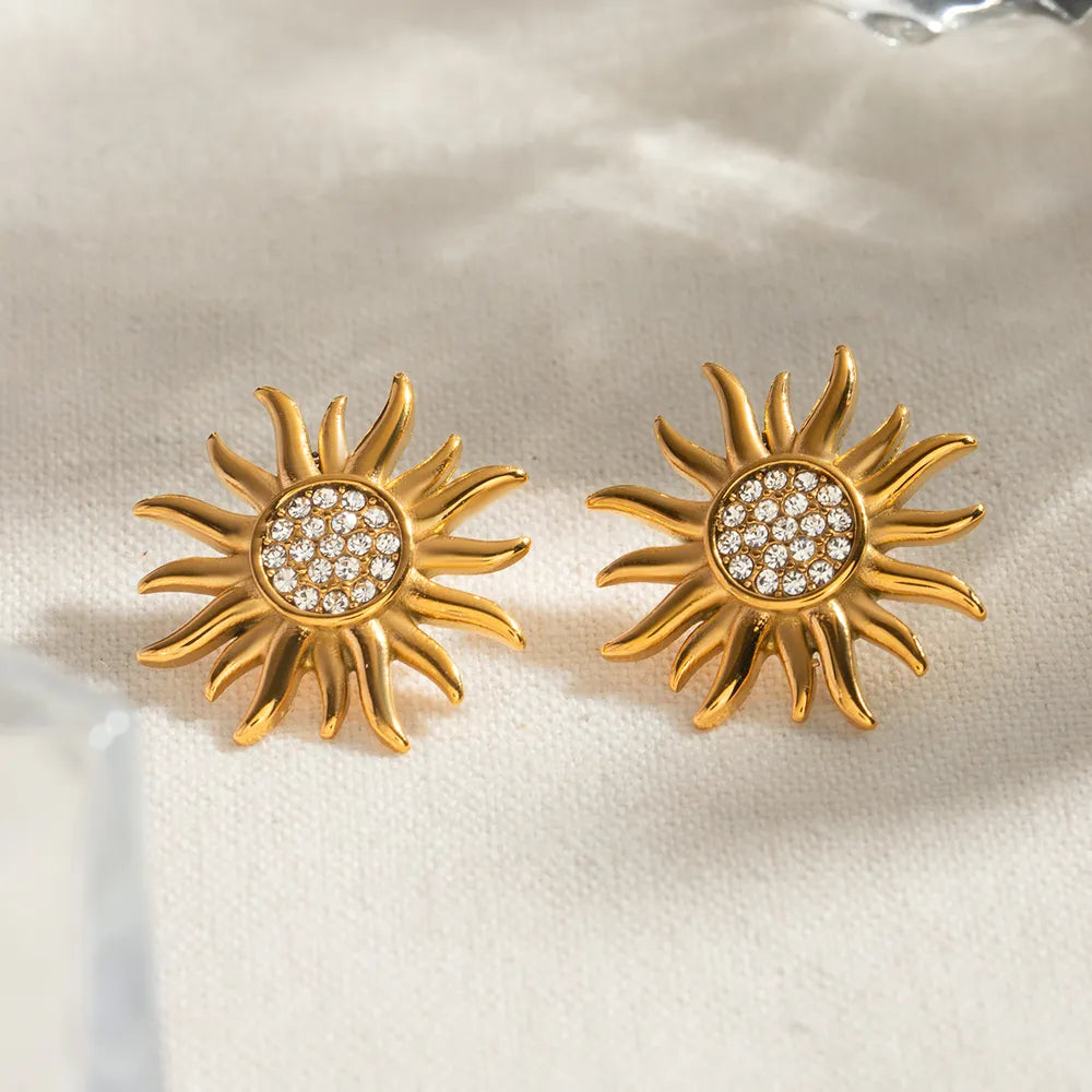 Sunflower – Blumen Ohrstecker Edelstahl Gold