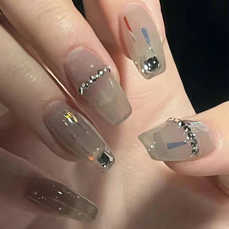 Transparente Grau Nails Damen – Eckige Künstliche Nägel High-End