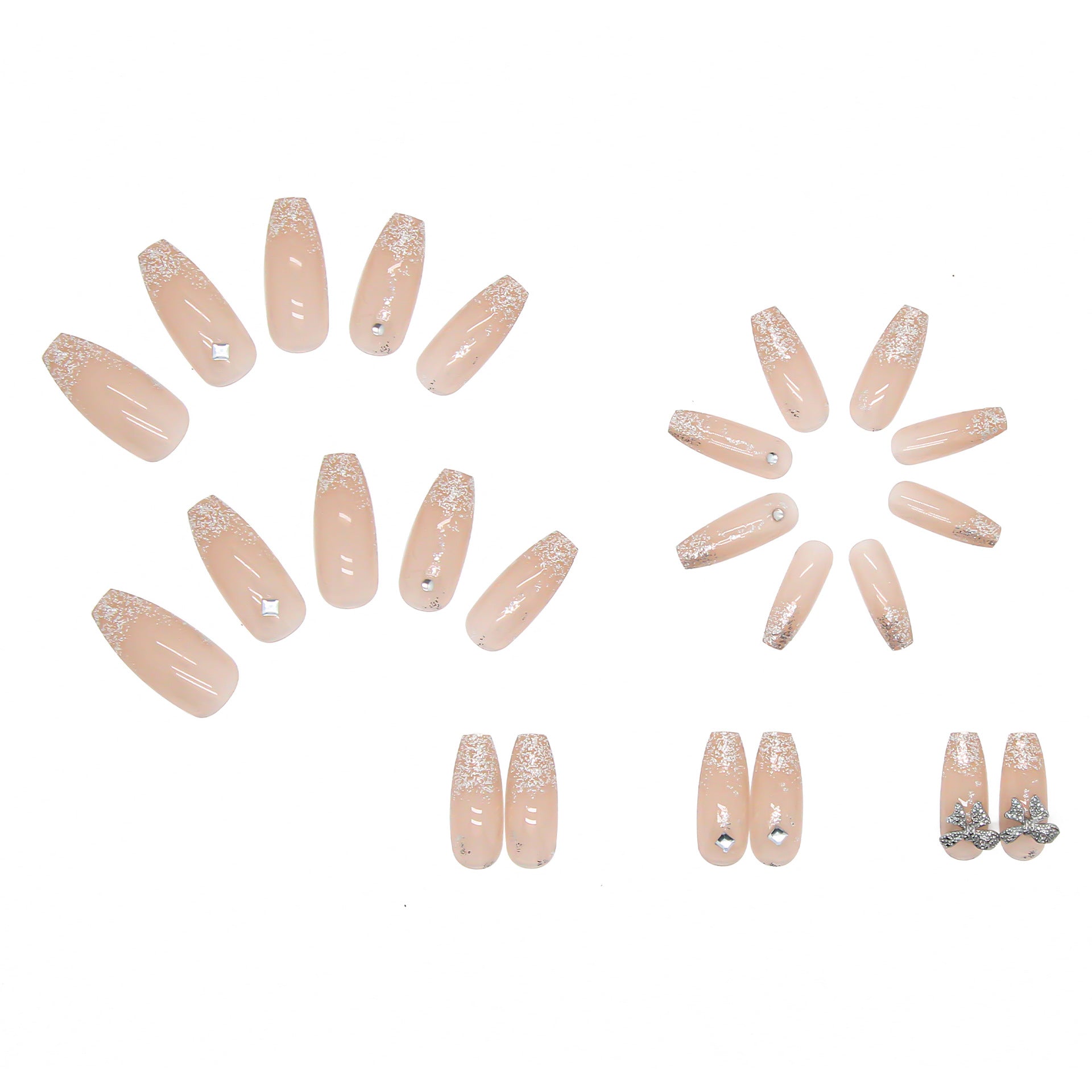 Press-On Nails Schmetterling & Diamant – Lange Fairy Kunstnägel