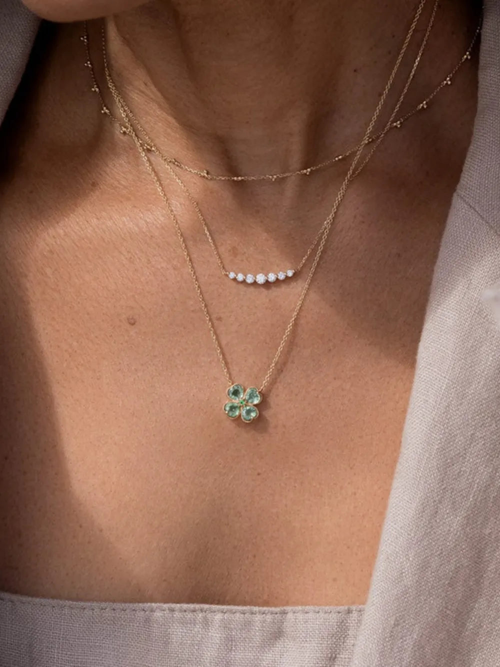 Clover – Zirkonia Kette Edelstahl Gold