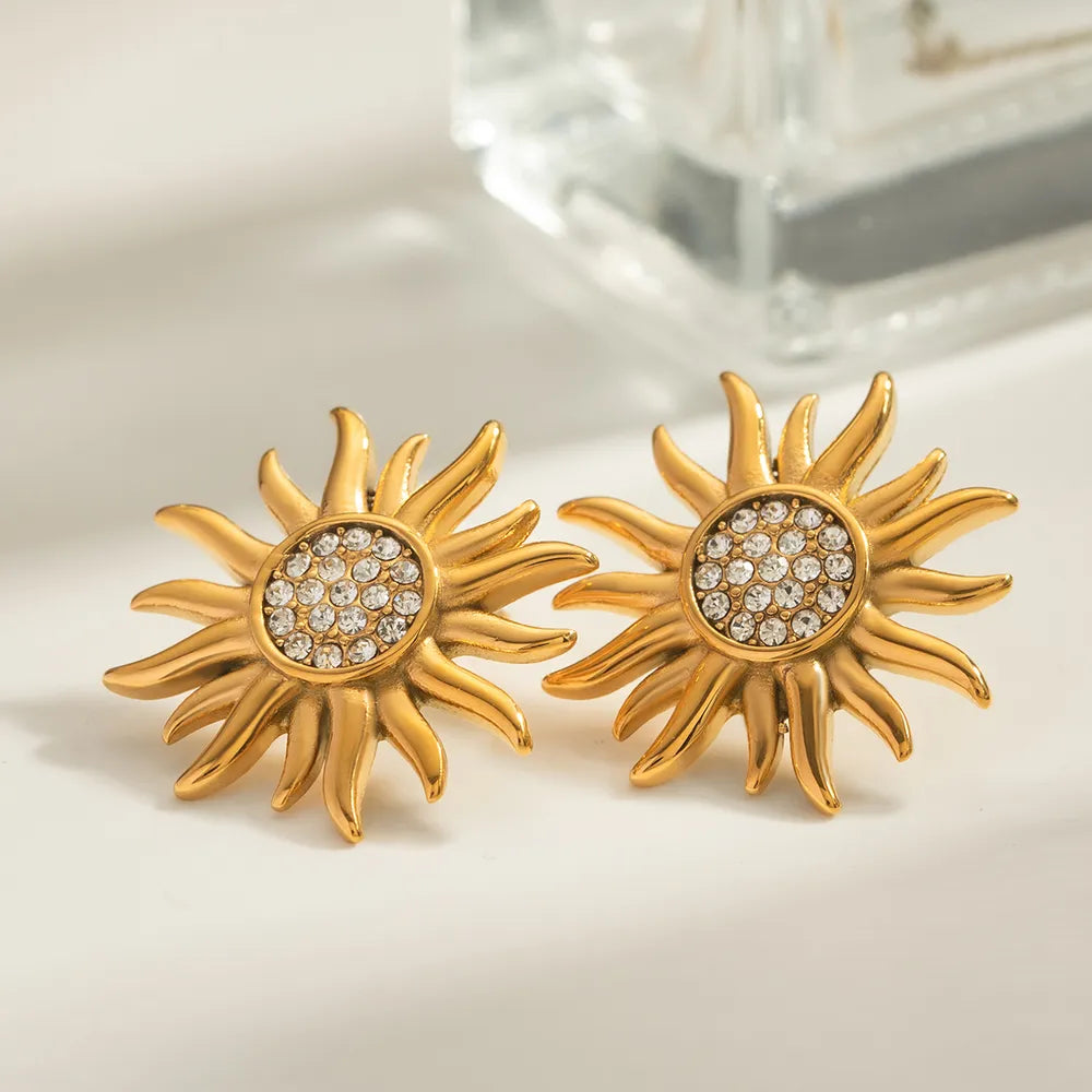 Sunflower – Blumen Ohrstecker Edelstahl Gold
