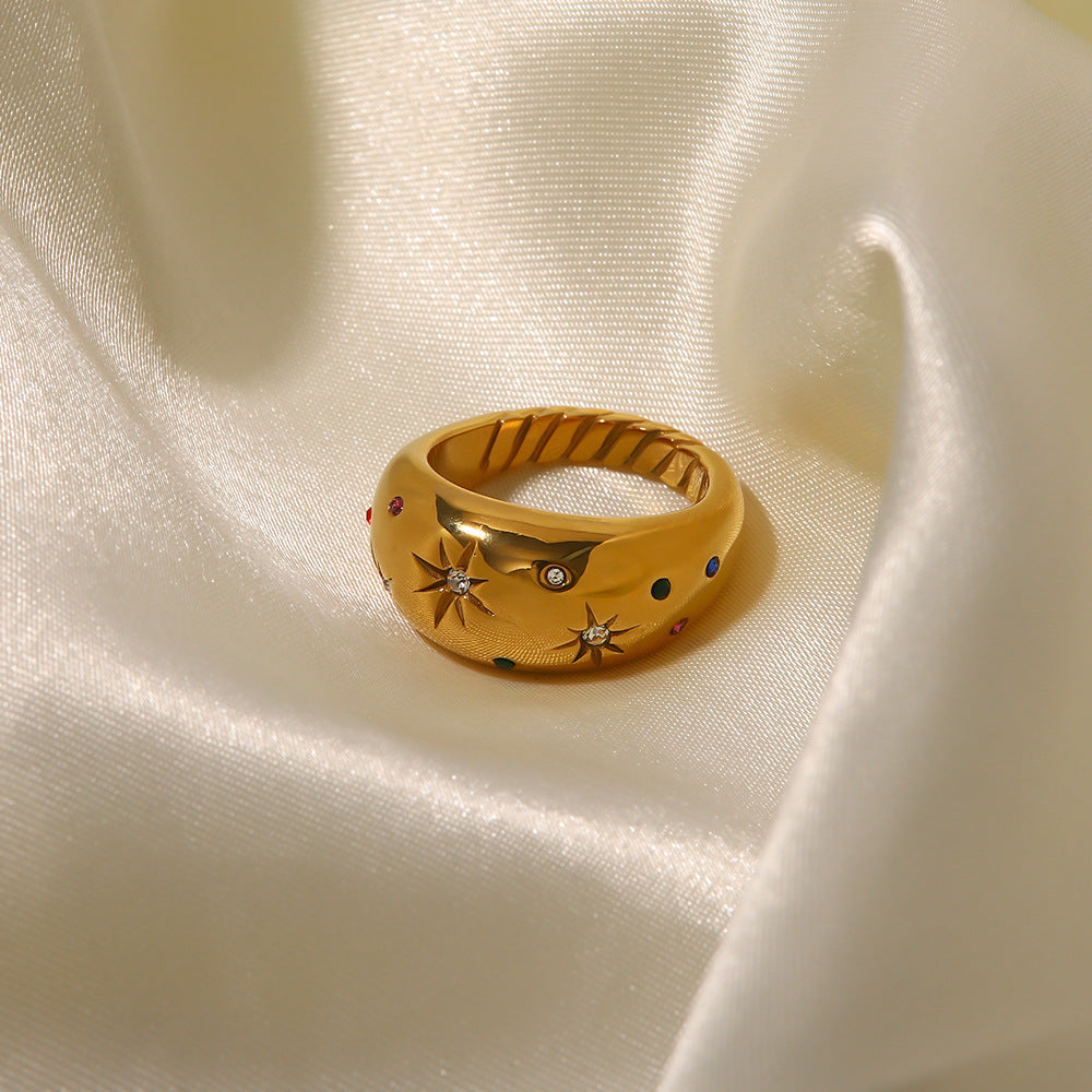 Hex Star – Zirkon Stern Ring Silber & Gold