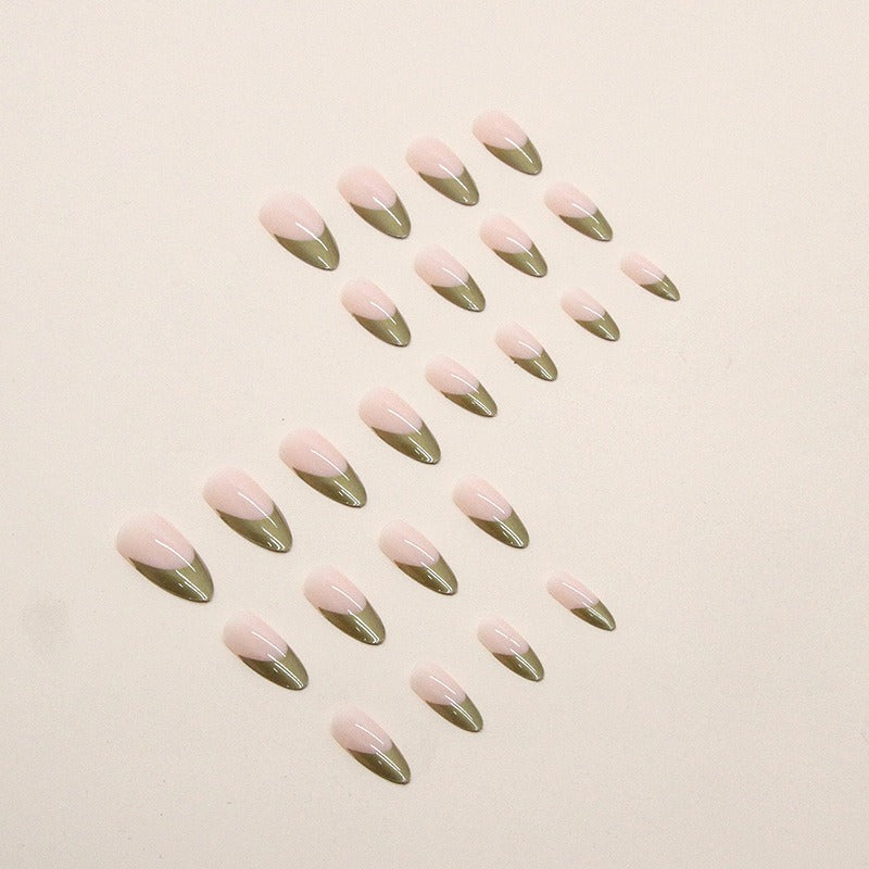 Frensh Nails Damen Perlmutt Gold – Künstliche Mandelform Fingernägel