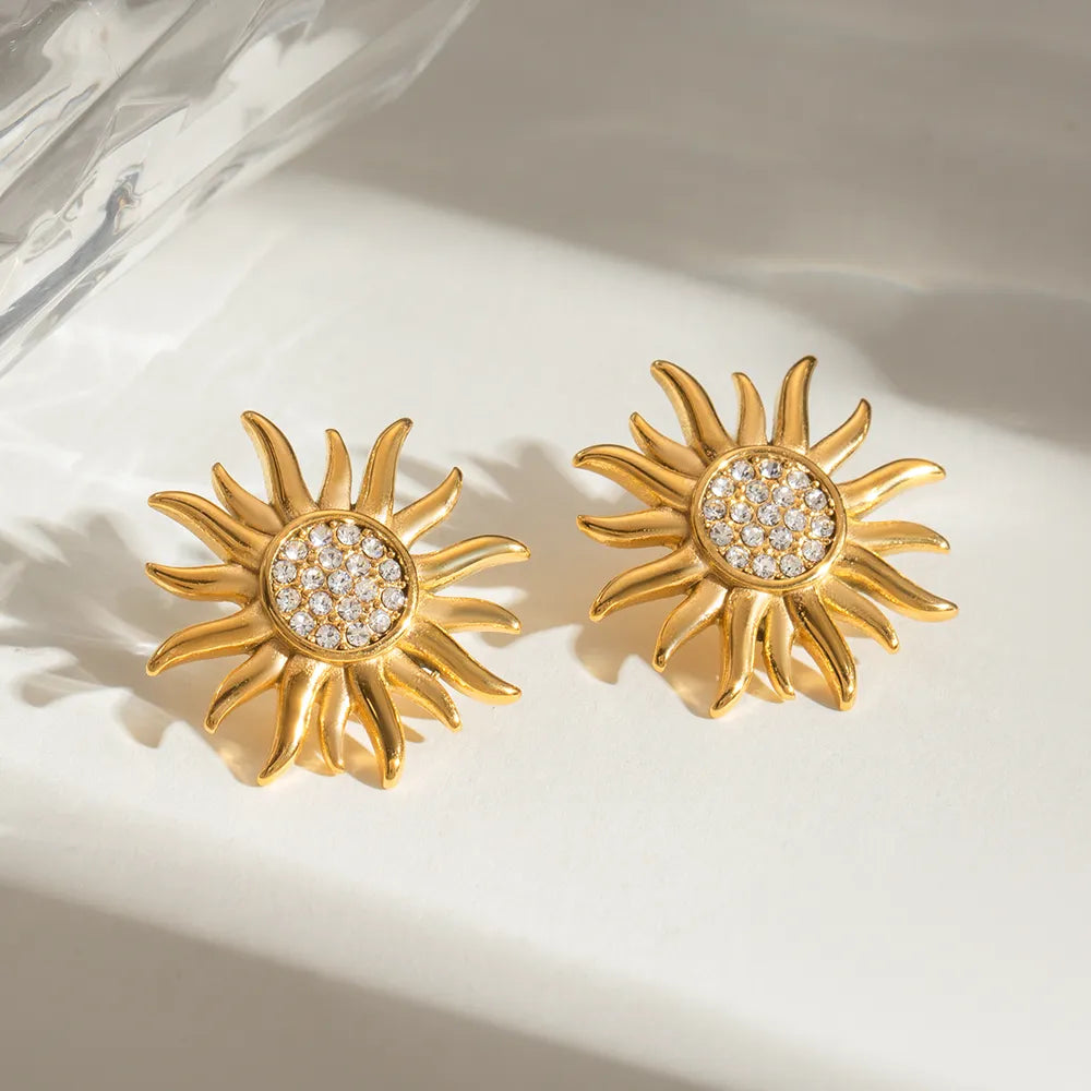 Sunflower – Blumen Ohrstecker Edelstahl Gold