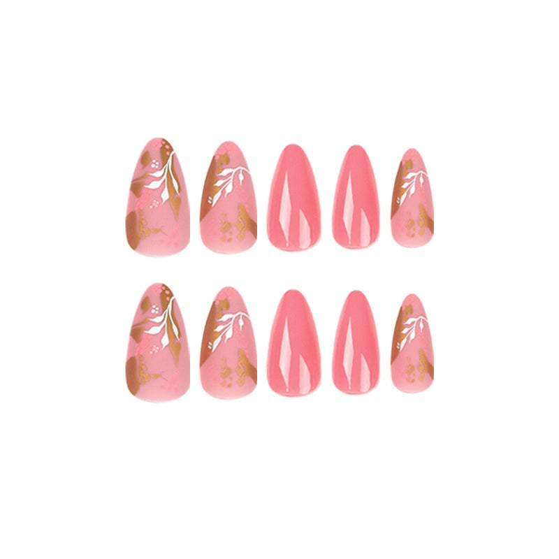 Press-On Nails Pink Goldfolie & Blumen