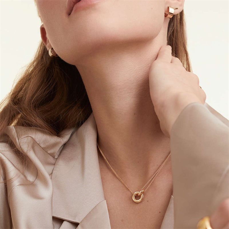 Doppelring Collarbone Kette | Gold, Rosegold & Bicolor