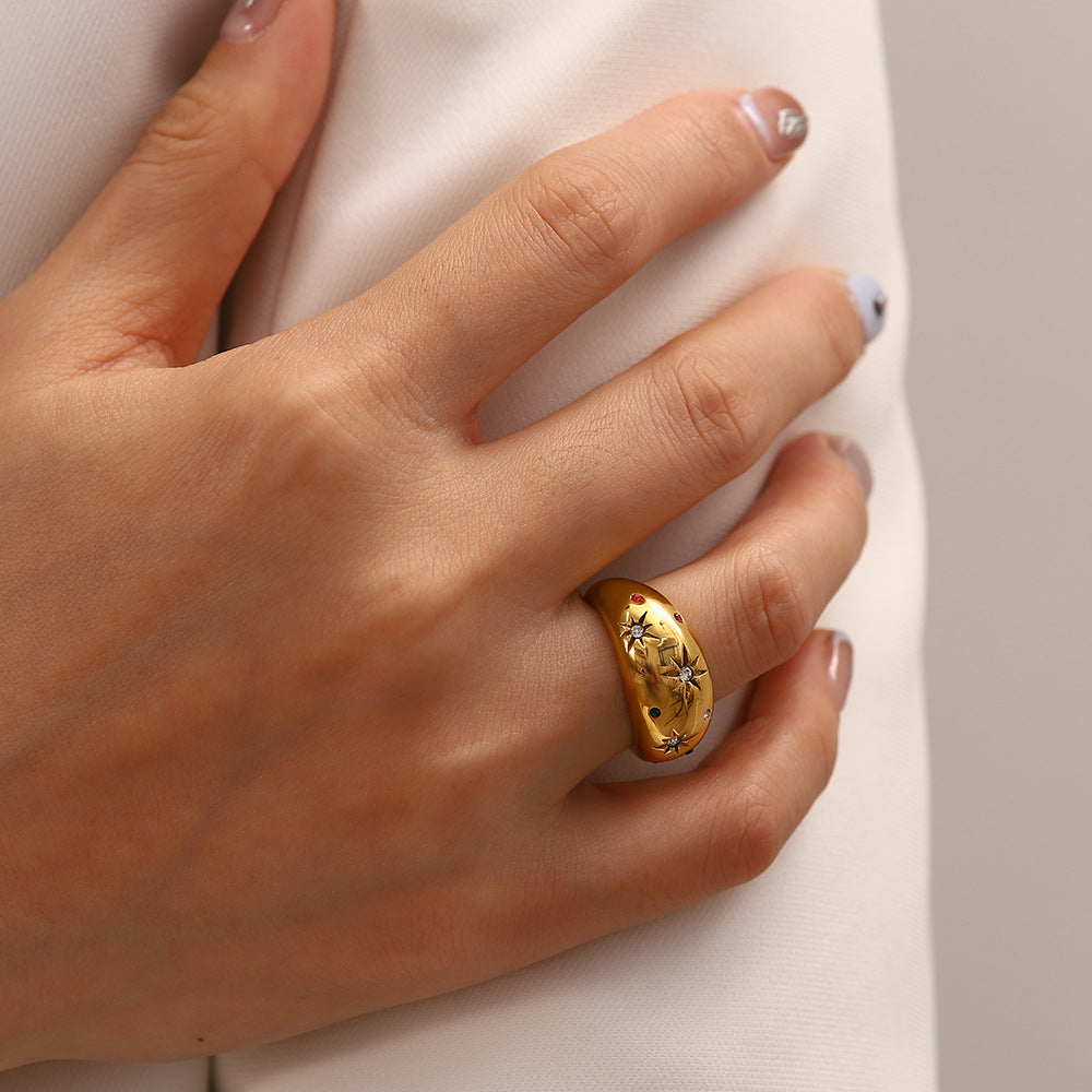 Hex Star – Zirkon Stern Ring Silber & Gold