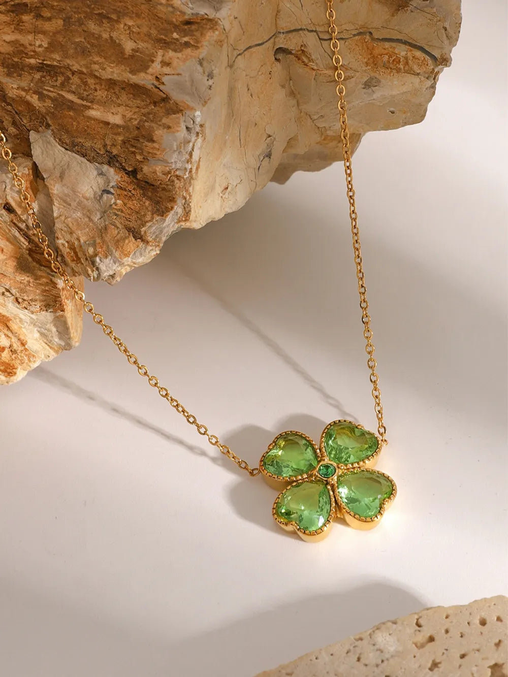 Clover – Zirkonia Kette Edelstahl Gold