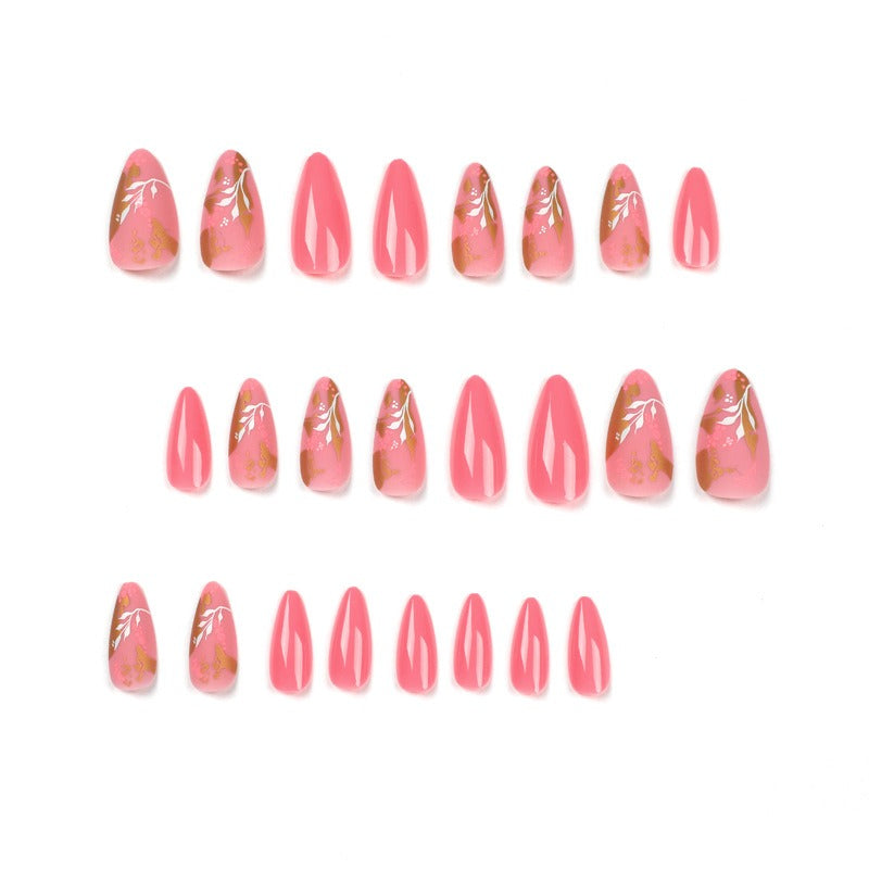 Press-On Nails Pink Goldfolie & Blumen