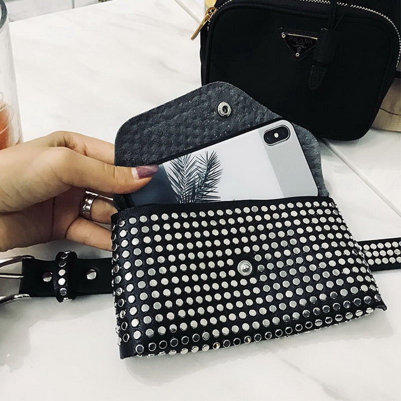 Gürteltasche Damen Luxus Nieten – Designer Bauchtasche Punk Style