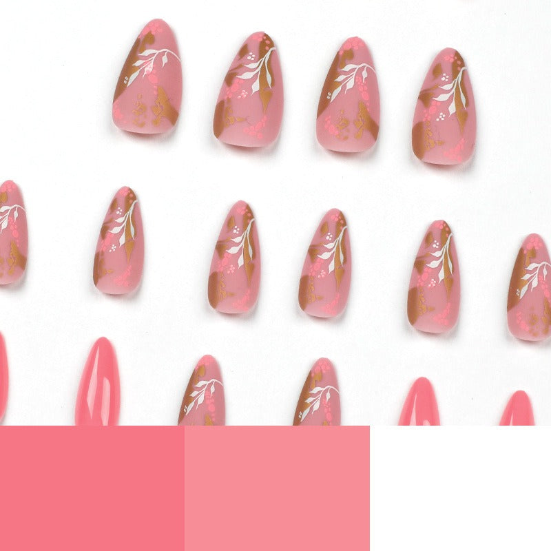 Press-On Nails Pink Goldfolie & Blumen