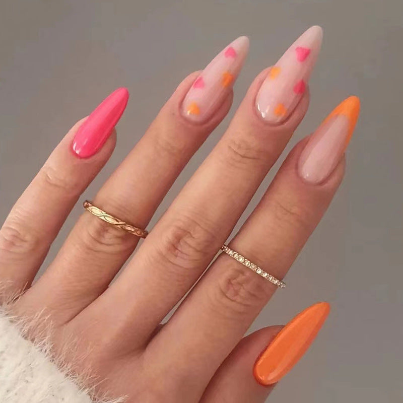 Press-On Nails Tropfenform Colorblock – Kontrastreich