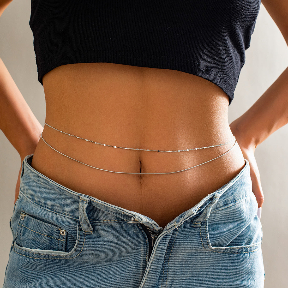 Strass Dünne Kette Taillenkette – Doppellagig & Sexy | Beach Body Chain
