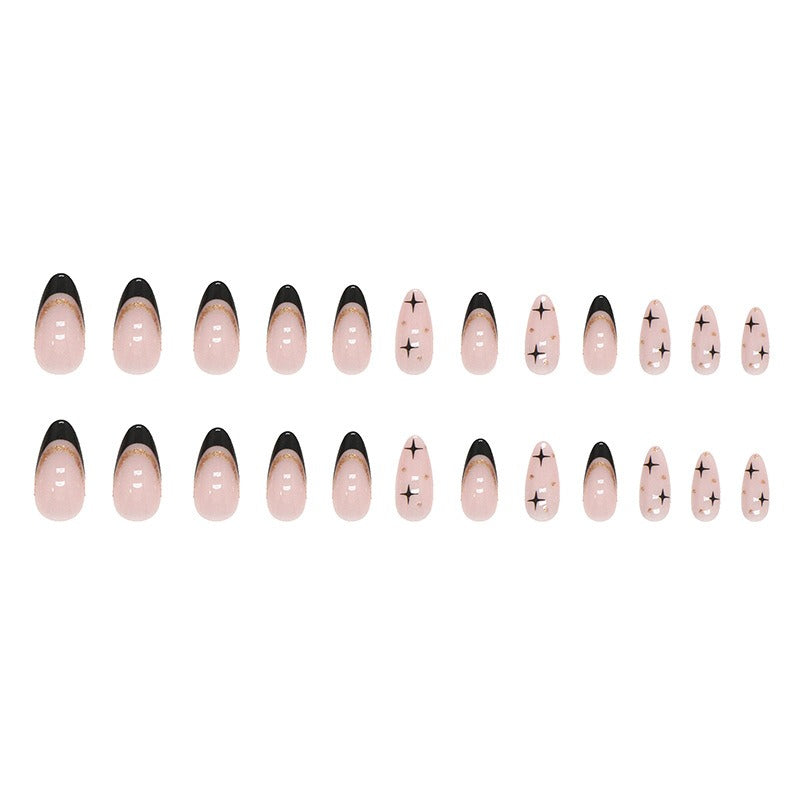 Press-On Nails Schwarz French Gold – Mandel Kunstnägel