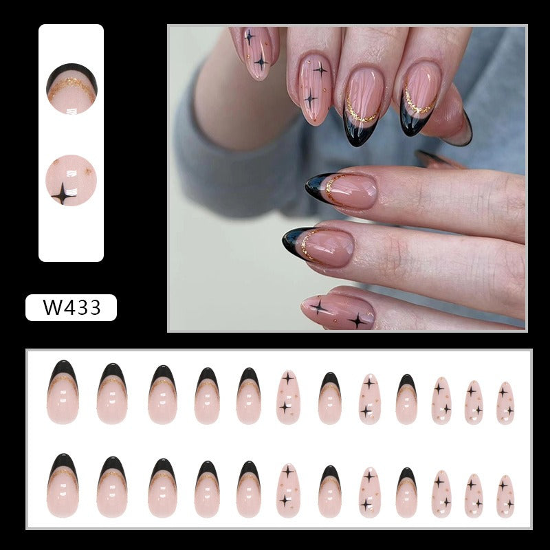 Press-On Nails Schwarz French Gold – Mandel Kunstnägel