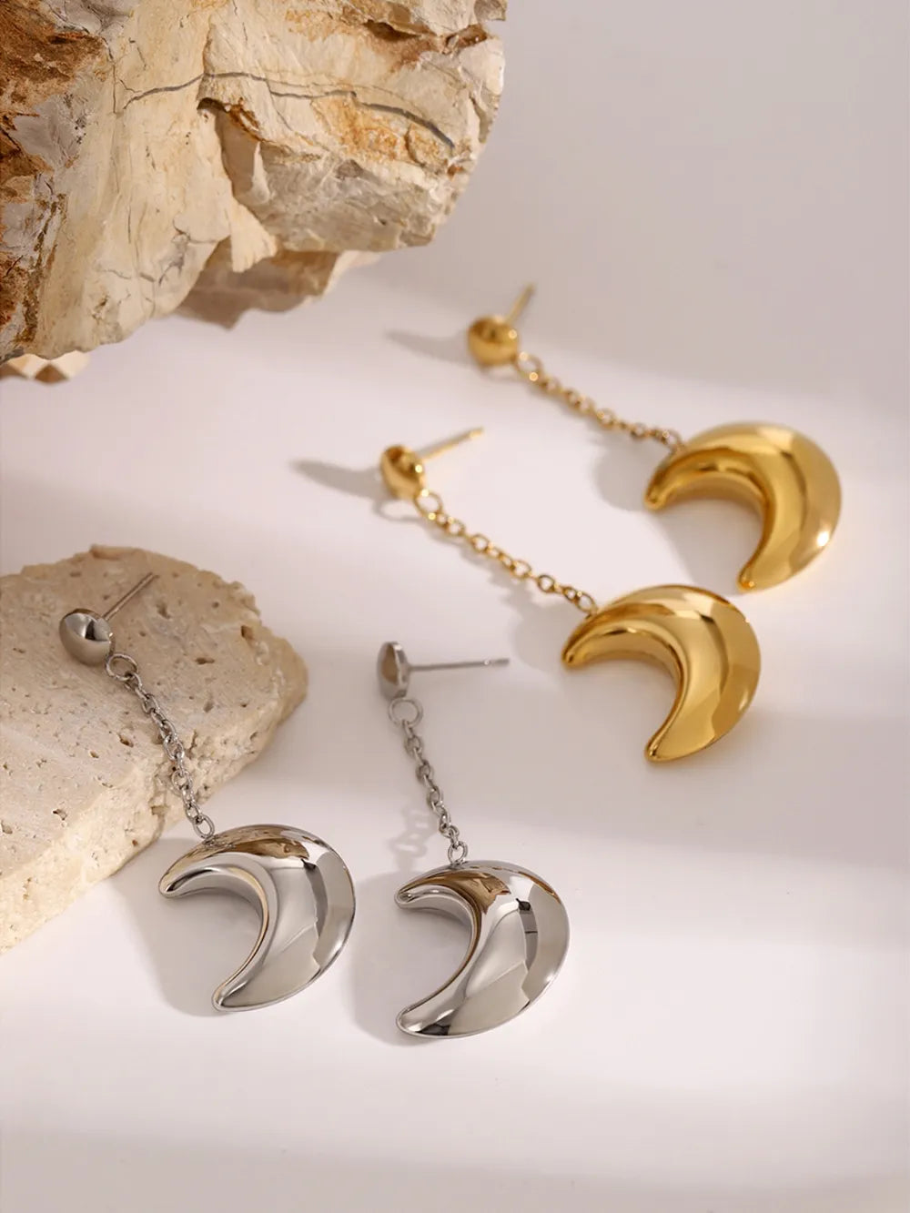 Luna – Mond Ohrringe Edelstahl Silber & Gold