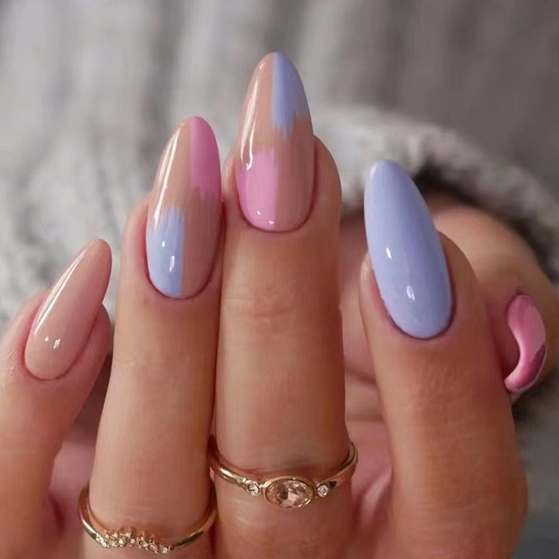 Press-On Nails Tropfenform Colorblock – Kontrastreich
