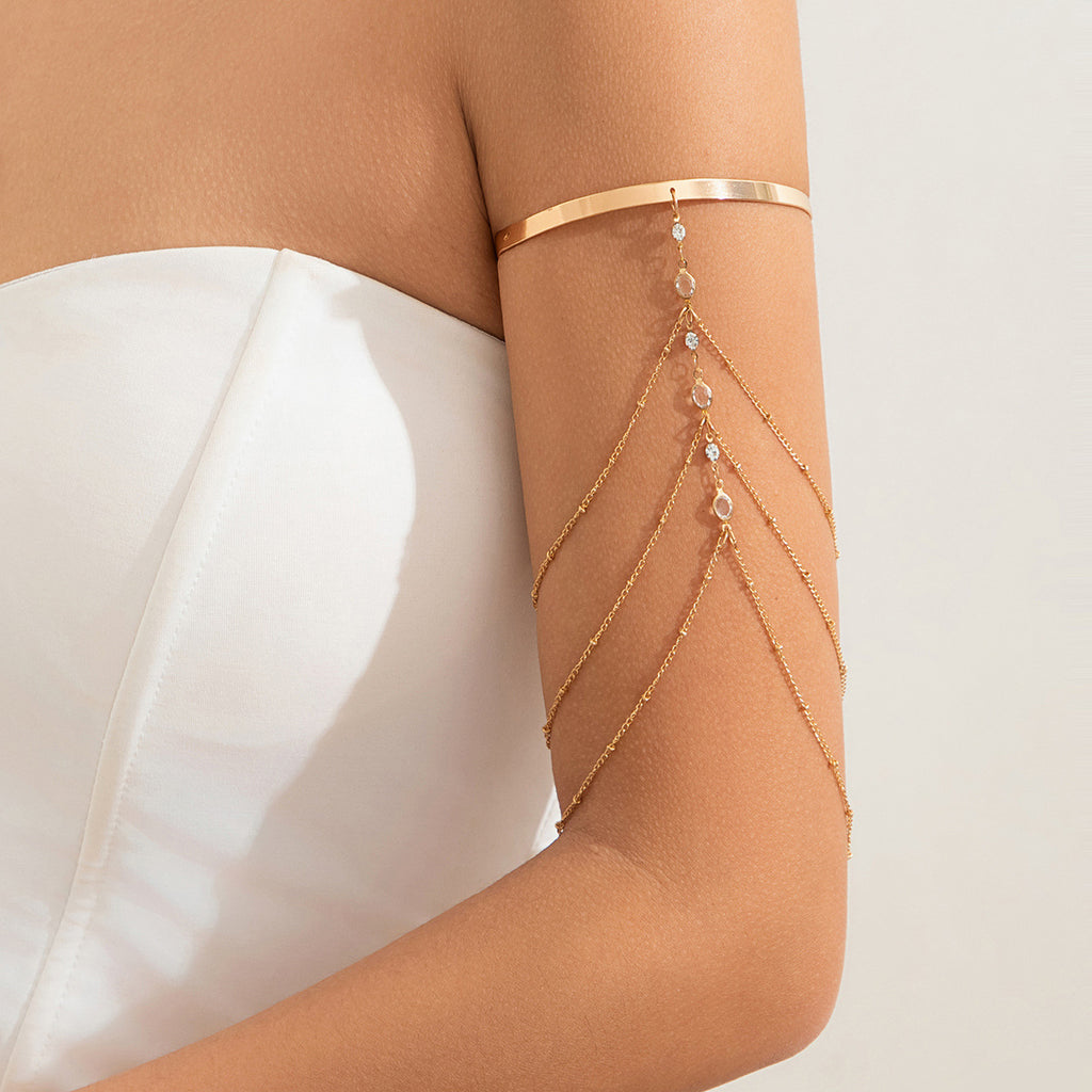 Mehrlagiges Quasten Armband – Perlen & Strass | Armkette