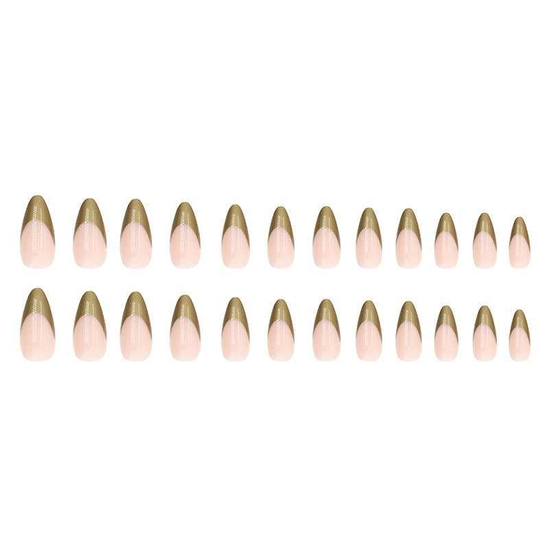 Frensh Nails Damen Perlmutt Gold – Künstliche Mandelform Fingernägel