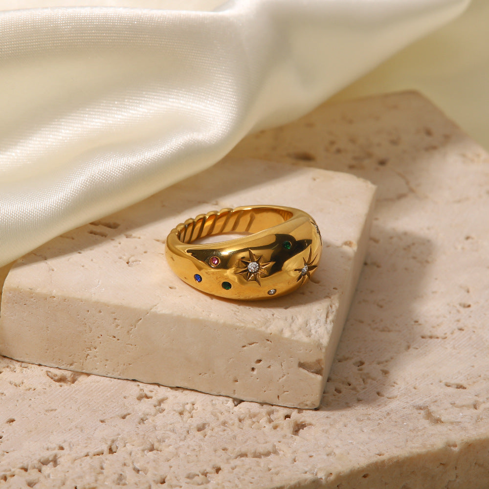 Hex Star – Zirkon Stern Ring Silber & Gold