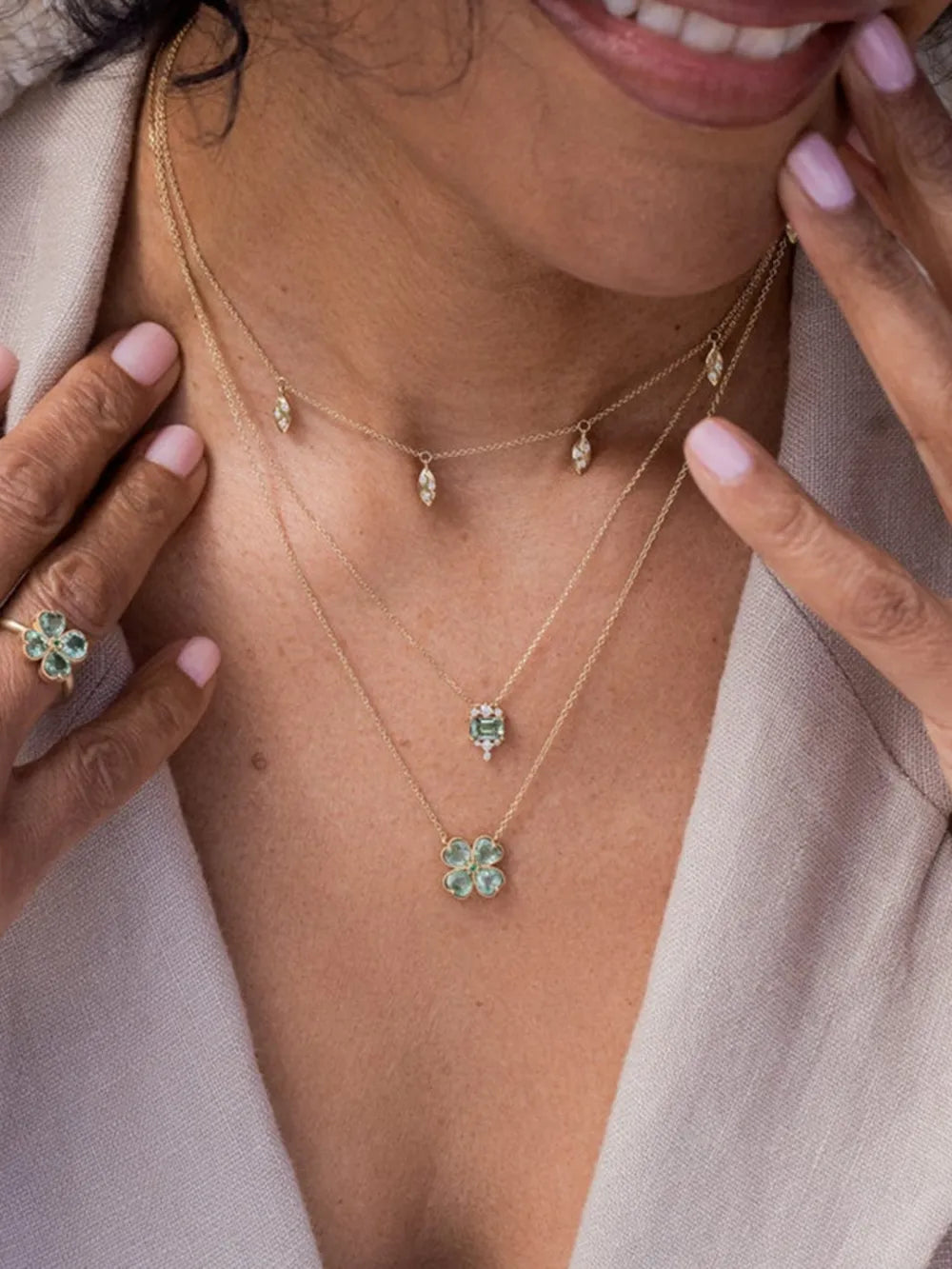 Clover – Zirkonia Kette Edelstahl Gold