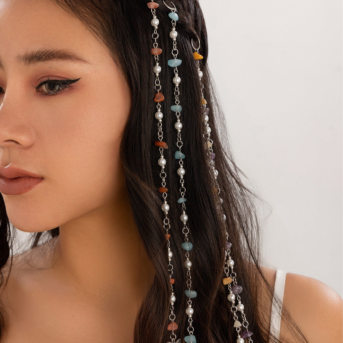 Buntes Kiesel Geflecht Haarband mit Quasten – 5 Farben