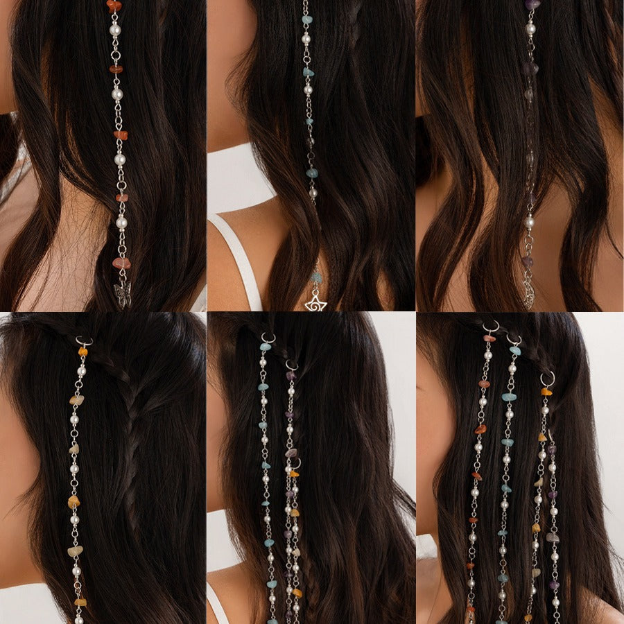 Buntes Kiesel Geflecht Haarband mit Quasten – 5 Farben