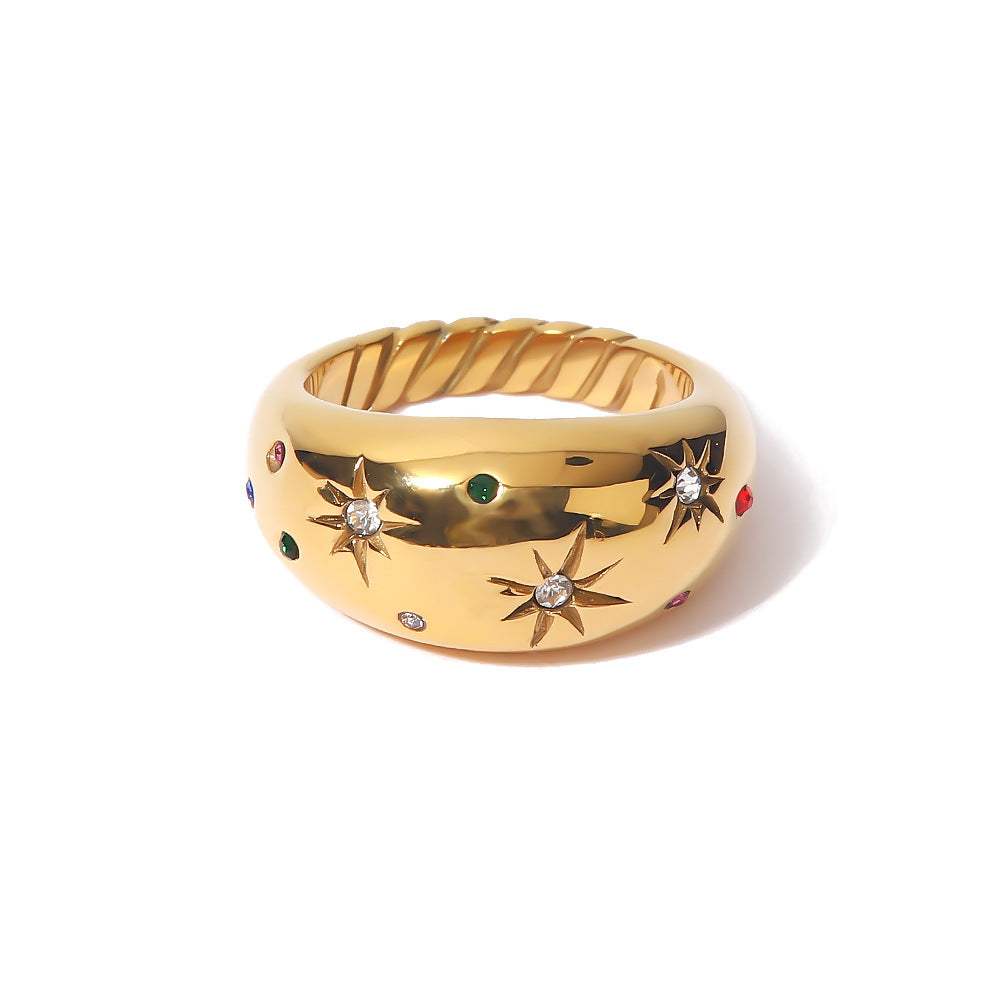 Hex Star – Zirkon Stern Ring Silber & Gold