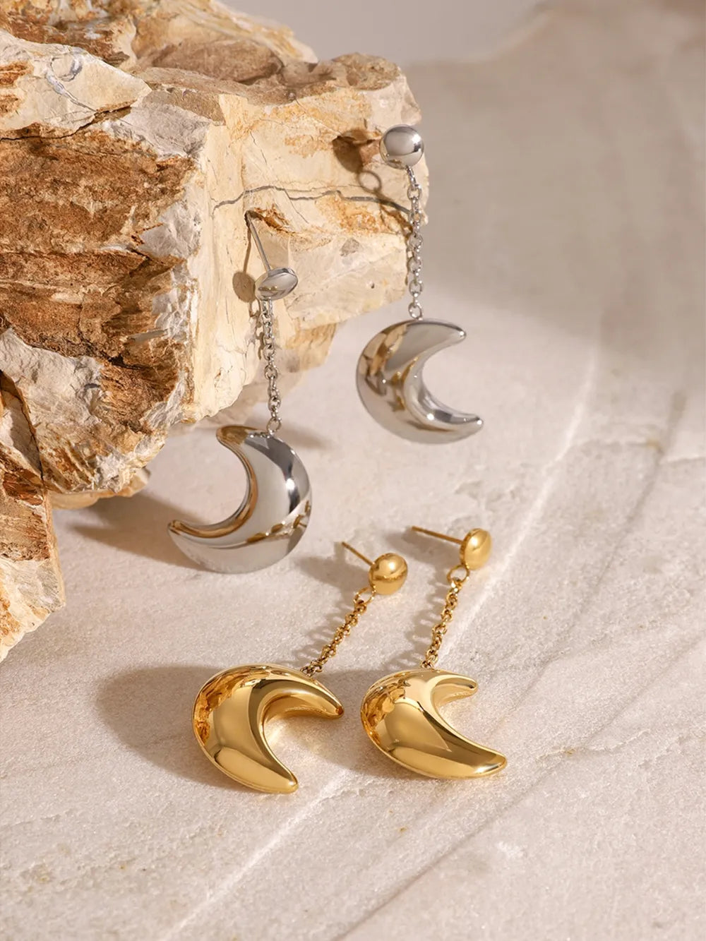 Luna – Mond Ohrringe Edelstahl Silber & Gold