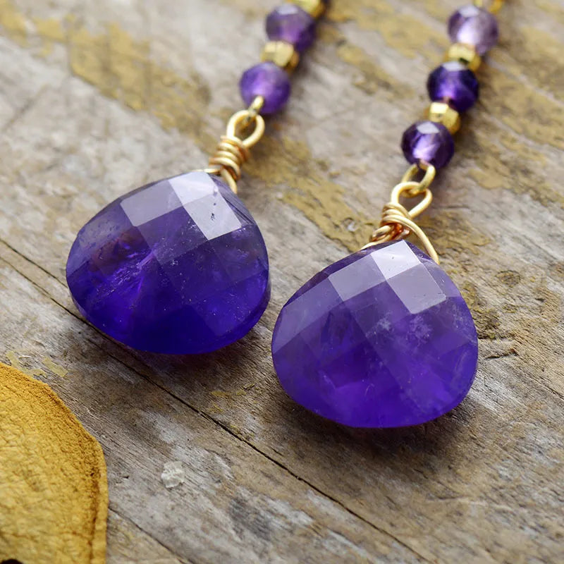 Amethyst – Perlen-Ohrhänger Naturstein