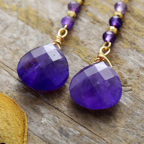 Amethyst – Perlen-Ohrhänger Naturstein