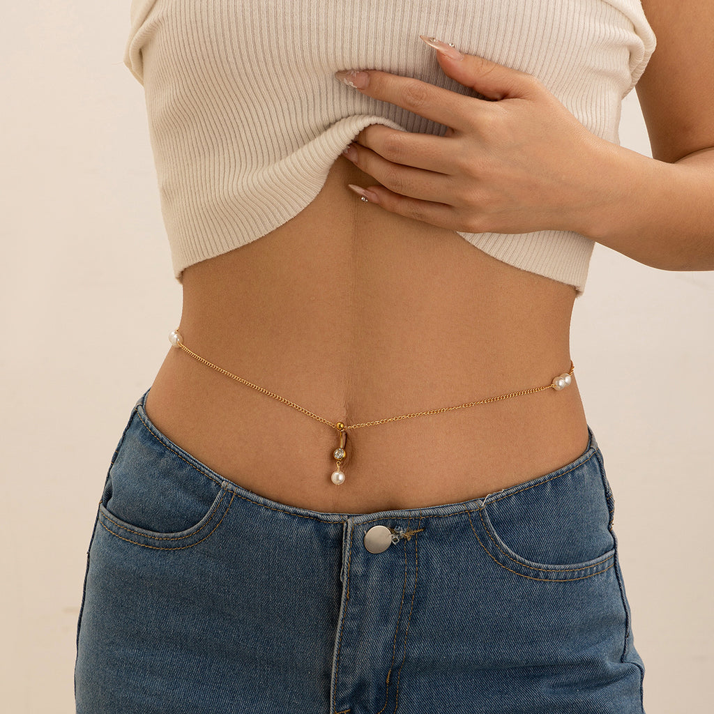Zirkon Bauchnabel Body Chain – Perlen & Quasten | Sexy Bauchschmuck
