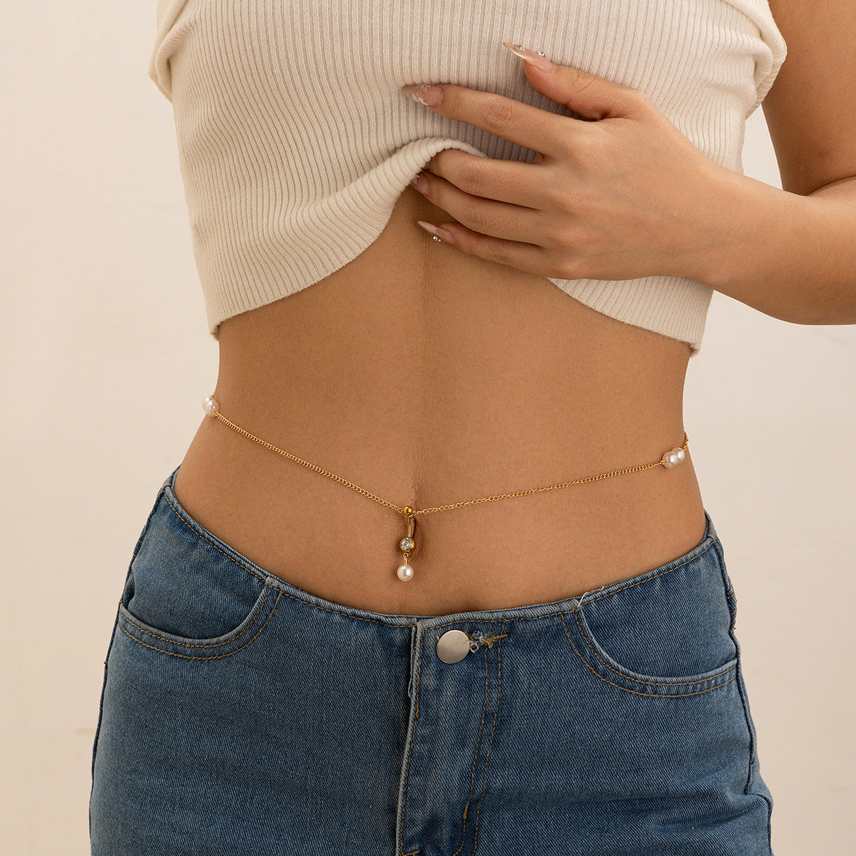 Zirkon Bauchnabel Body Chain – Perlen & Quasten | Sexy Bauchschmuck
