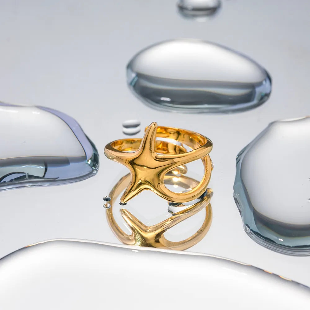 Geo Stone – Vergoldeter Stern Ring Edelstahl